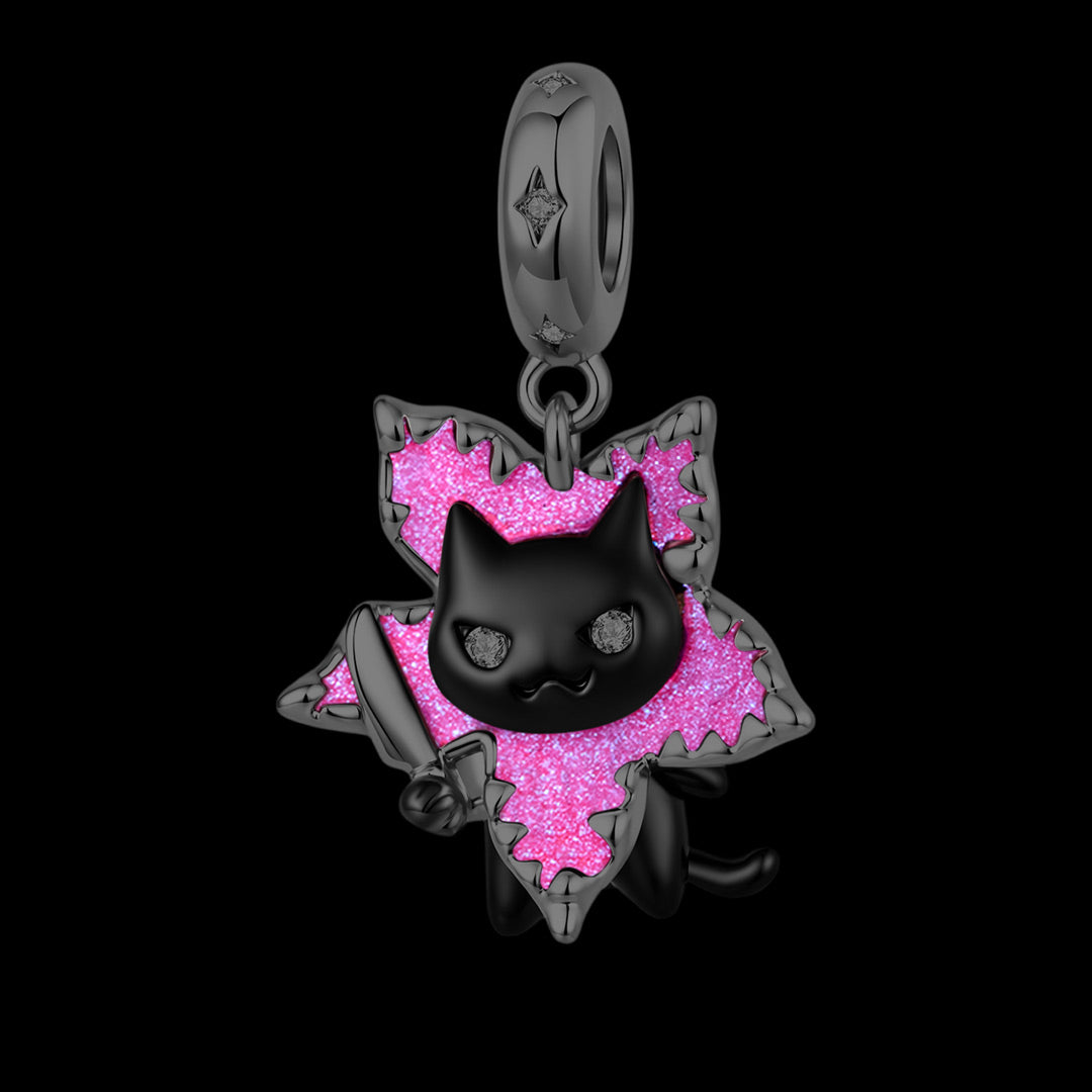 Gnoce Glow-in-the-dark Halloween Man-Eating Flower Black Cat Dangle Charm Lead-free ECO Copper_2