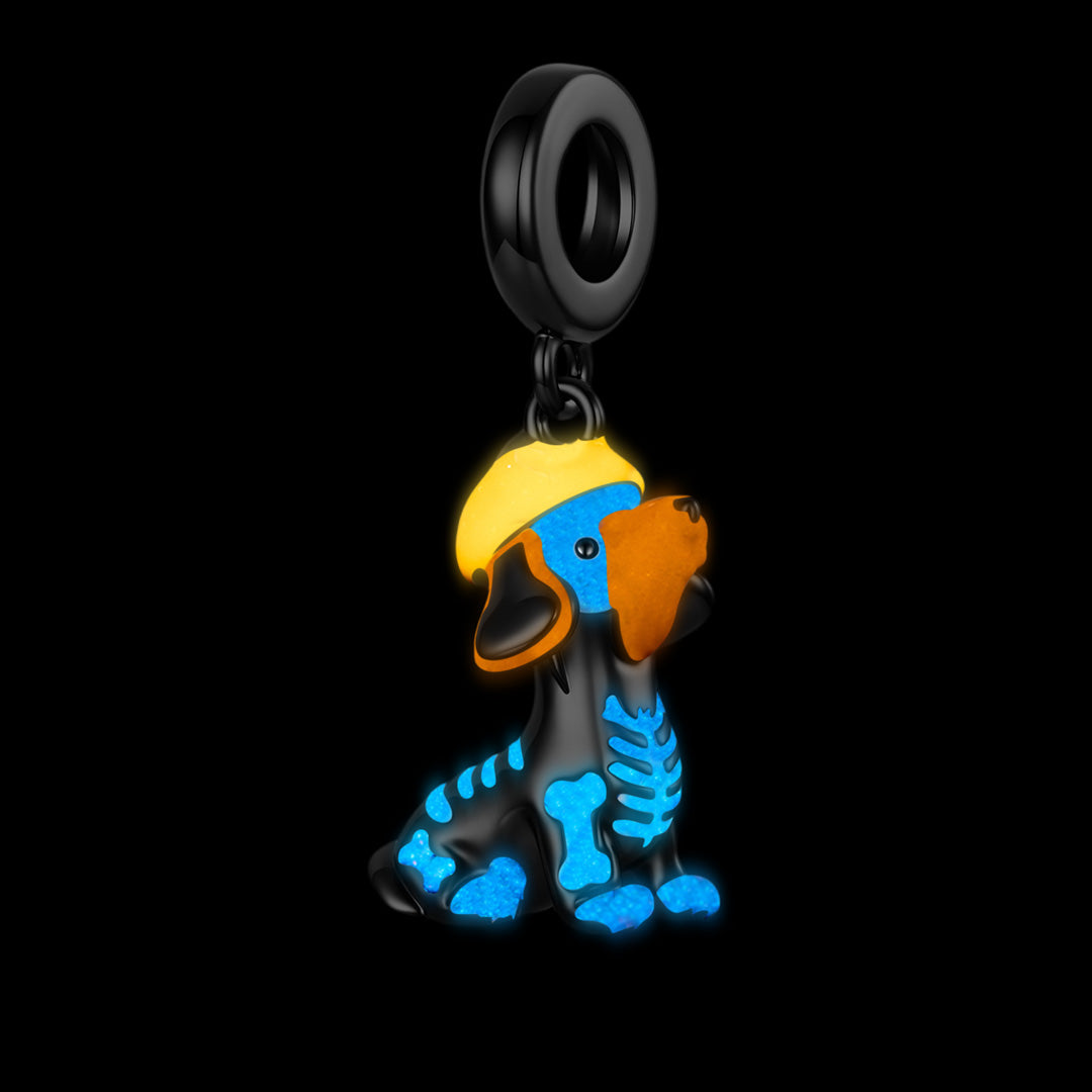 Gnoce Glow-in-the-dark Halloween Skeleton Dachshund Dangle Charm Lead-free ECO Copper_2