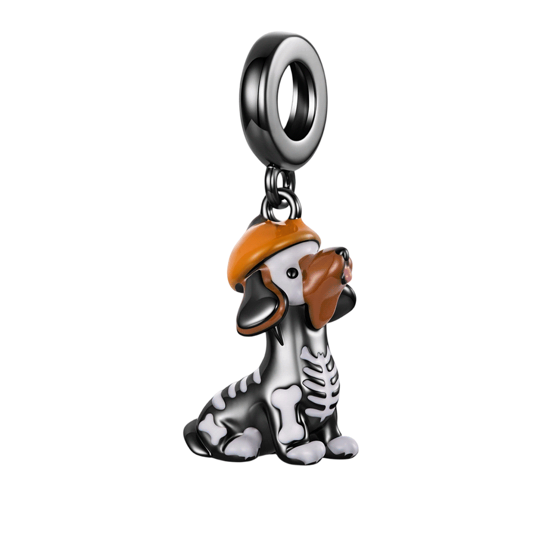 Gnoce Glow-in-the-dark Halloween Skeleton Dachshund Dangle Charm Lead-free ECO Copper_1