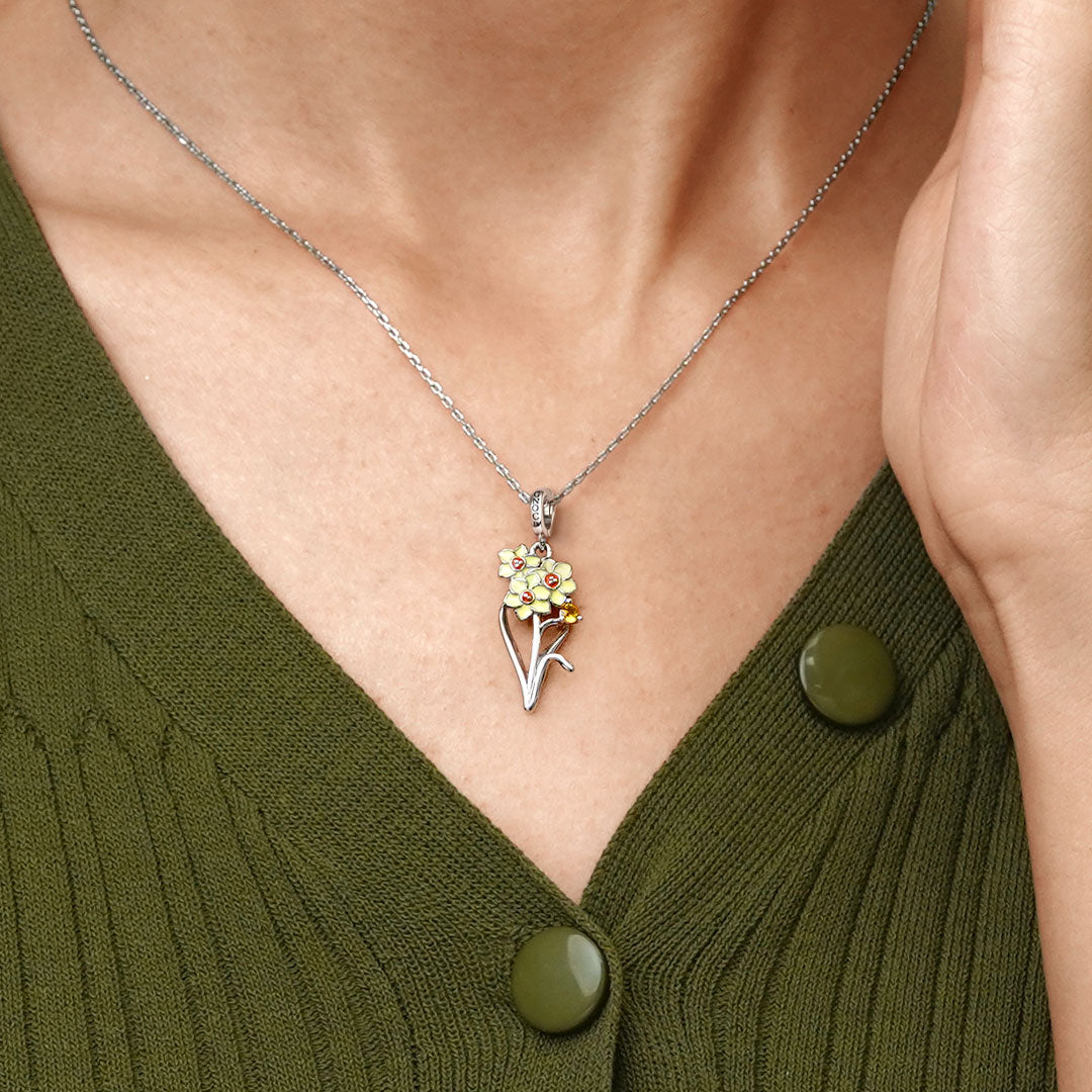 Gnoce Dec.Birthday Flower Narcissus Charm Platinum-plated Silver Blend_4