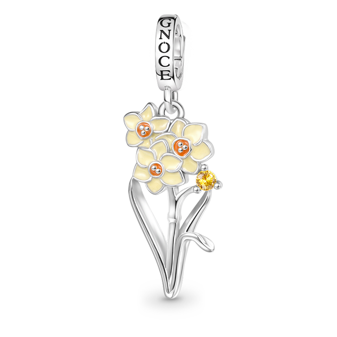 Gnoce Dec.Birthday Flower Narcissus Charm Platinum-plated Silver Blend_1
