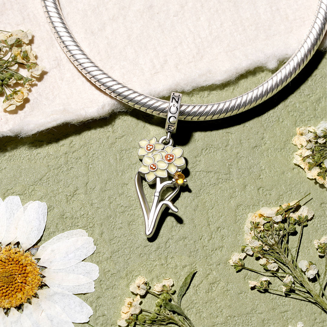 Gnoce Dec.Birthday Flower Narcissus Charm Platinum-plated Silver Blend_3