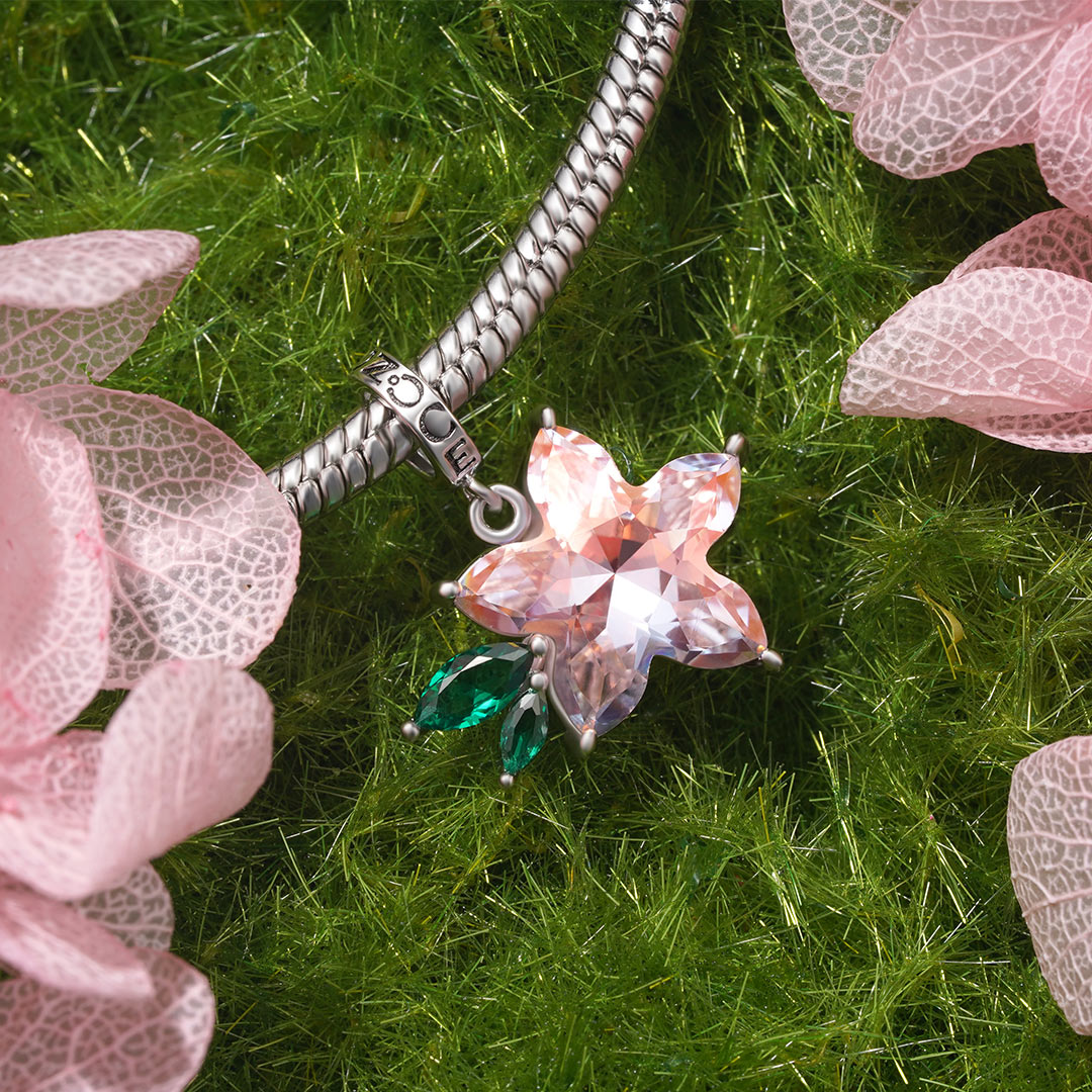 Gnoce Pink Zircon Sakura Pendant Dangle Charm_3