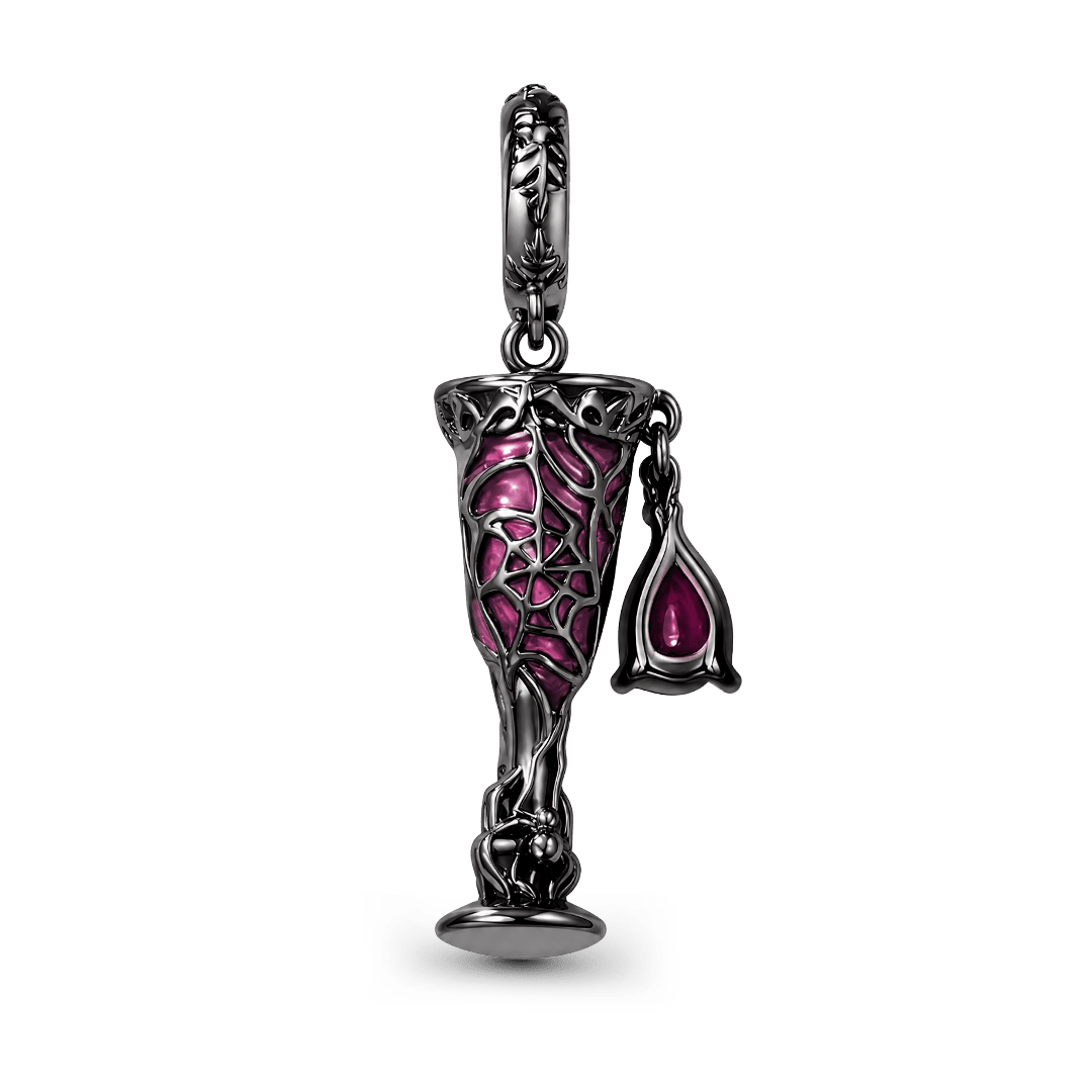 Gnoce Halloween Dark Night Wine Glass Dangle Charm 925 Sterling Silver_5