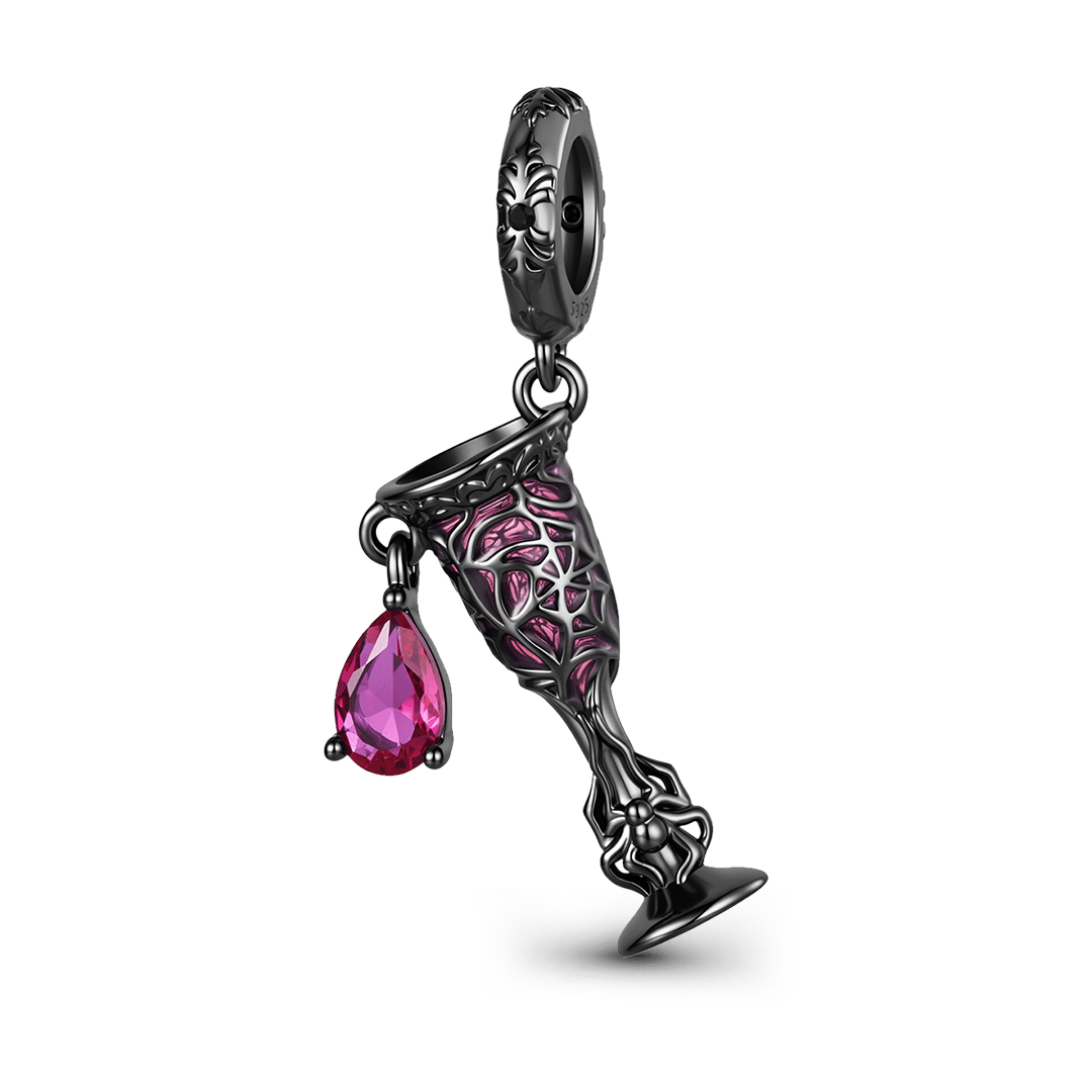 Gnoce Halloween Dark Night Wine Glass Dangle Charm 925 Sterling Silver_1
