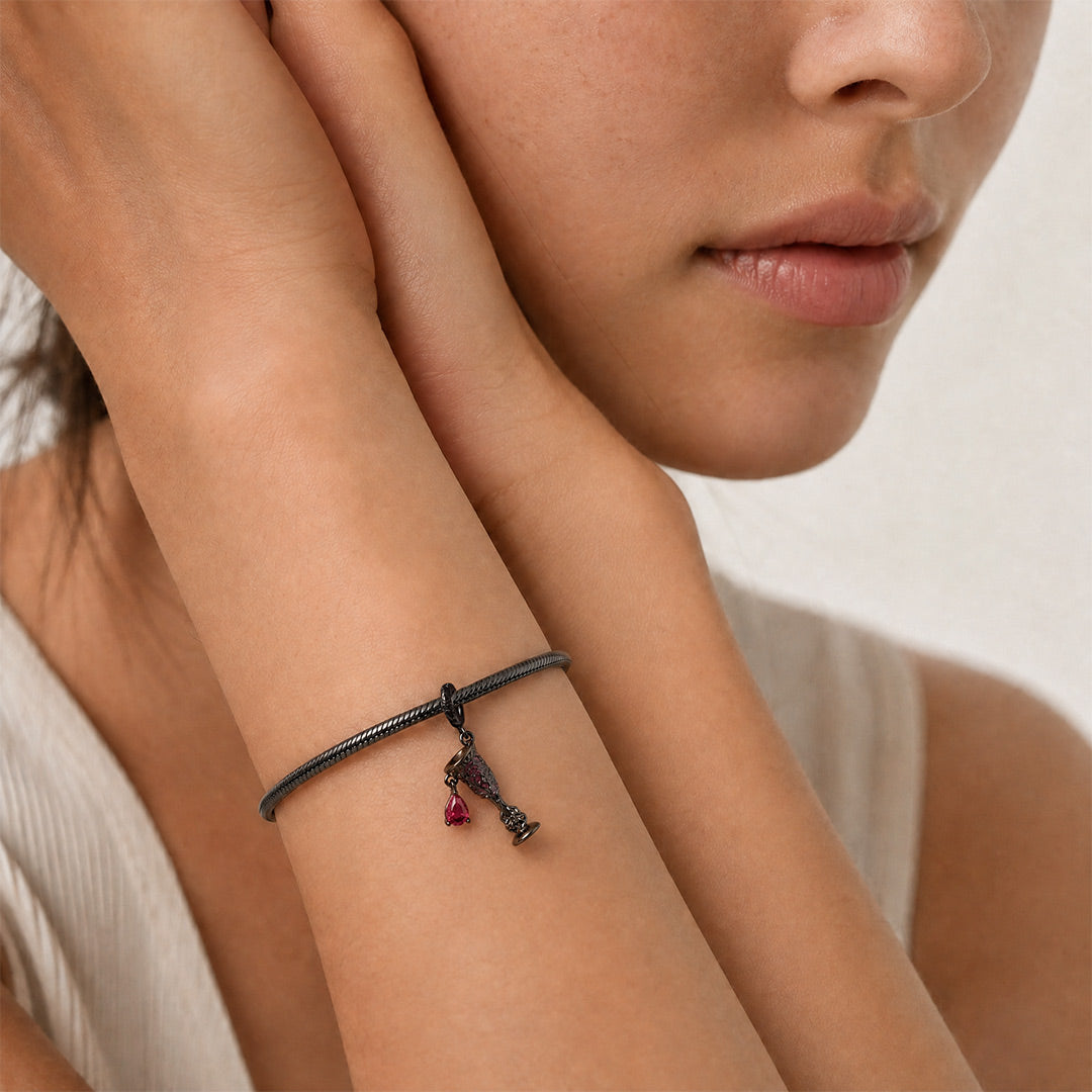 Gnoce Halloween Dark Night Wine Glass Dangle Charm 925 Sterling Silver_2
