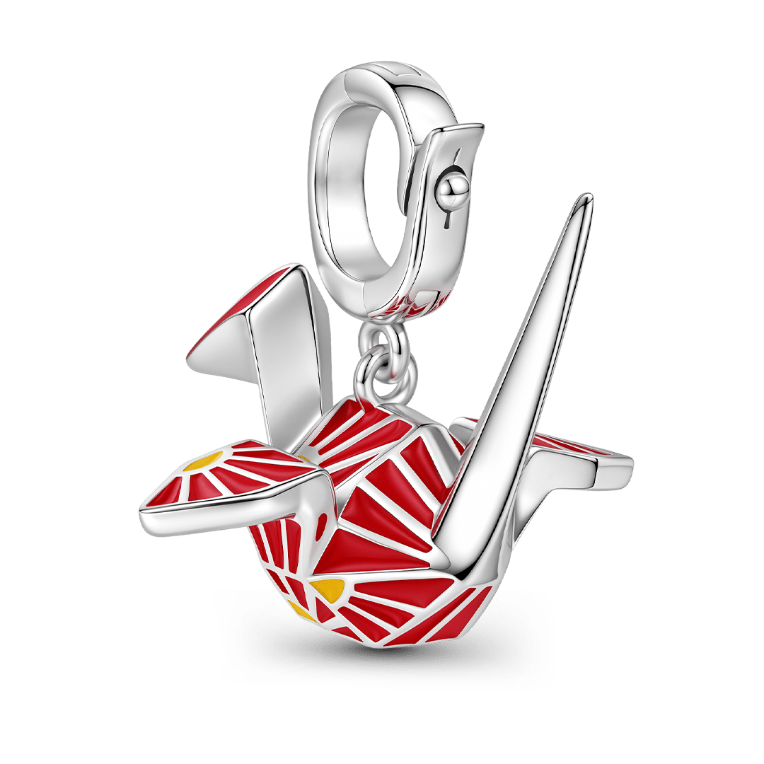 Gnoce Japanese Red Origami Crane Clasp Dangle Charm Platinum-plated Silver Blend_6
