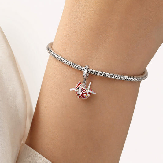 Gnoce Japanese Red Origami Crane Clasp Dangle Charm Platinum-plated Silver Blend_3
