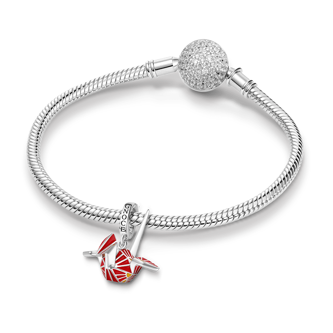 Gnoce Japanese Red Origami Crane Clasp Dangle Charm Platinum-plated Silver Blend_4