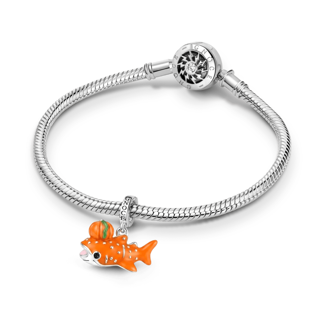 Gnoce Pumpkin Whale Shark Dangle Charm Platinum-plated Silver Blend_3