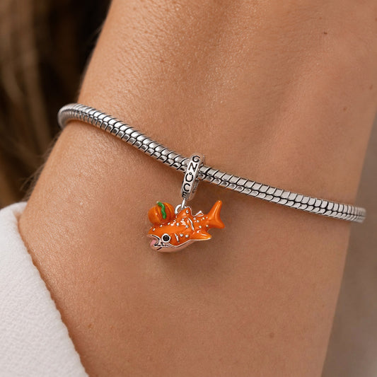 Gnoce Pumpkin Whale Shark Dangle Charm Platinum-plated Silver Blend_2