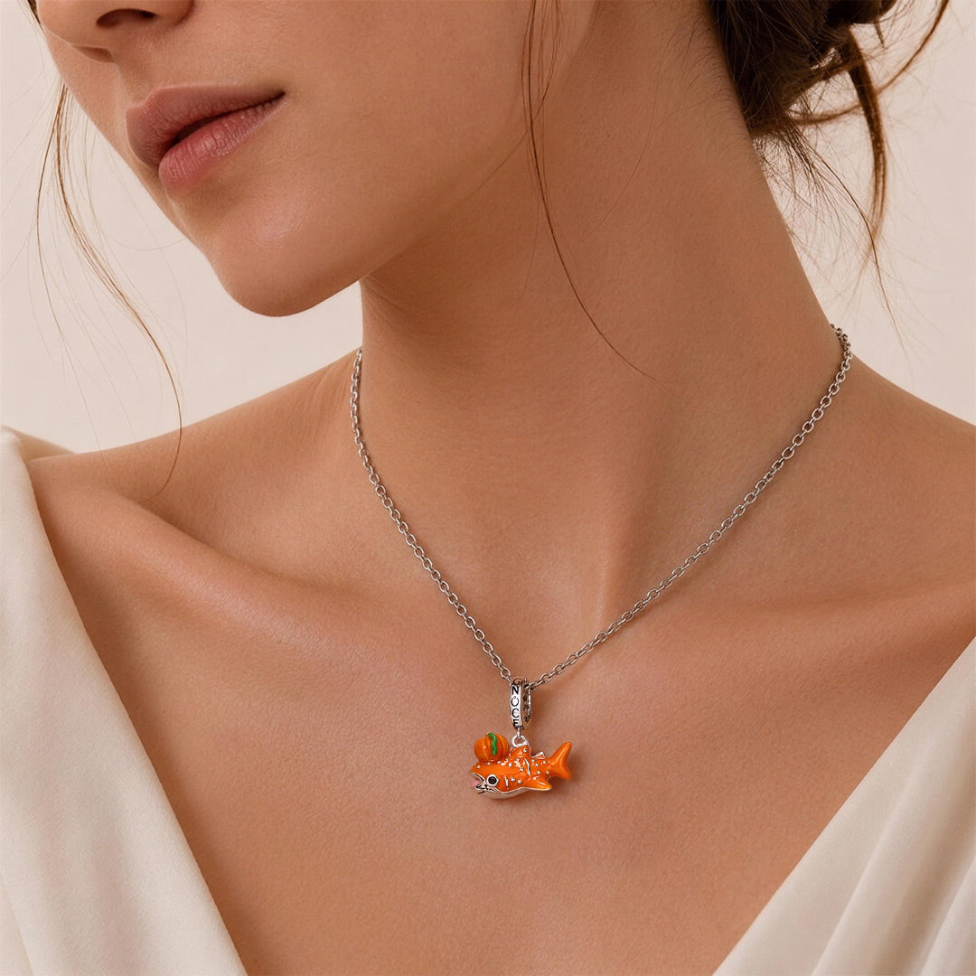 Gnoce Pumpkin Whale Shark Dangle Charm Platinum-plated Silver Blend_4