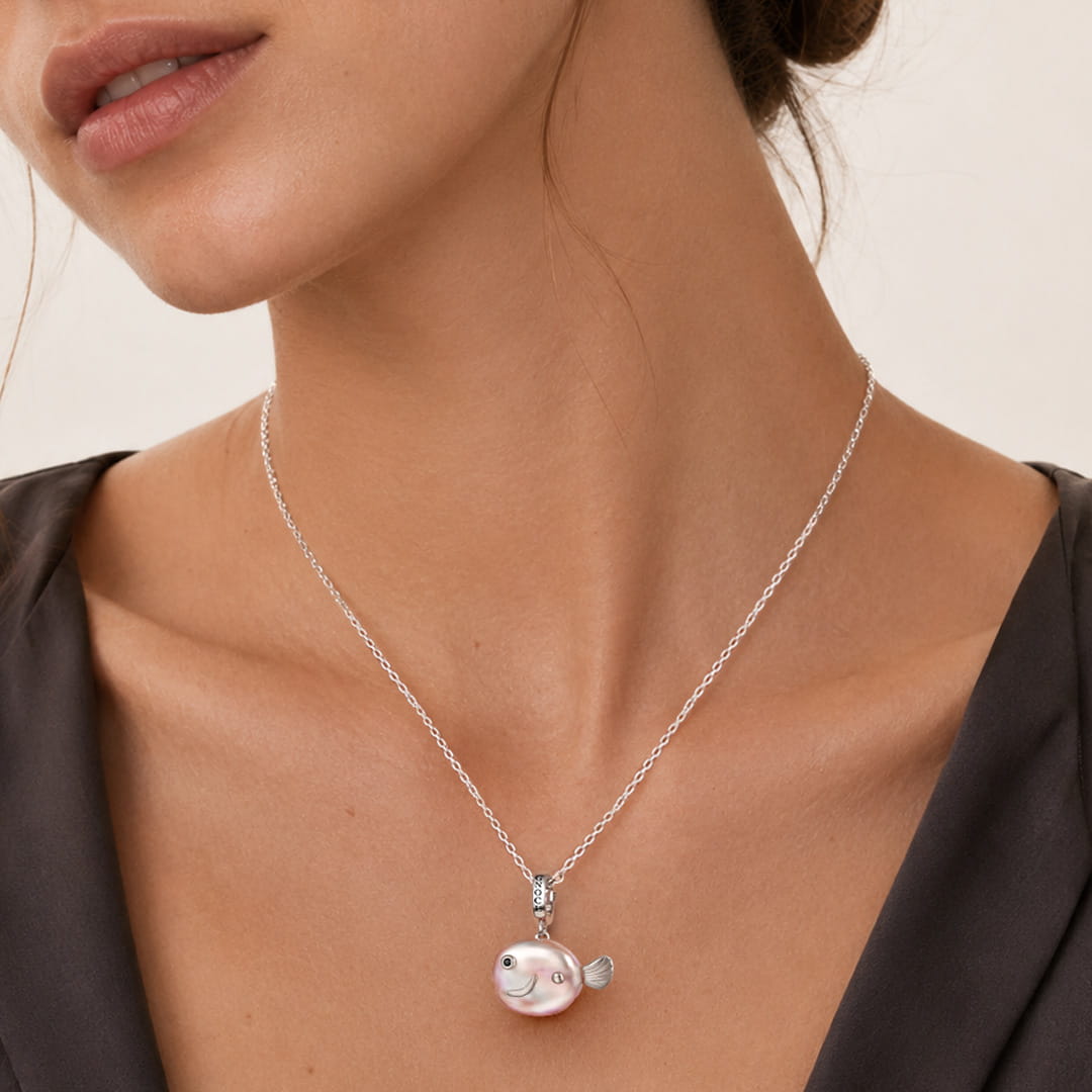 Gnoce Purple Fish Baroque Pearl Silver Charm Platinum-plated Silver Blend_4