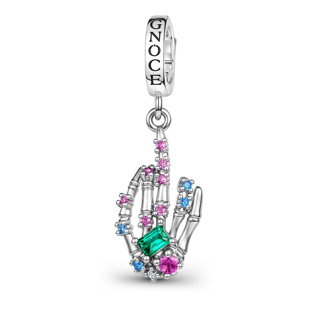 Gnoce Halloween Middle Finger Clasp Dangle Charm Platinum-plated Silver Blend_1