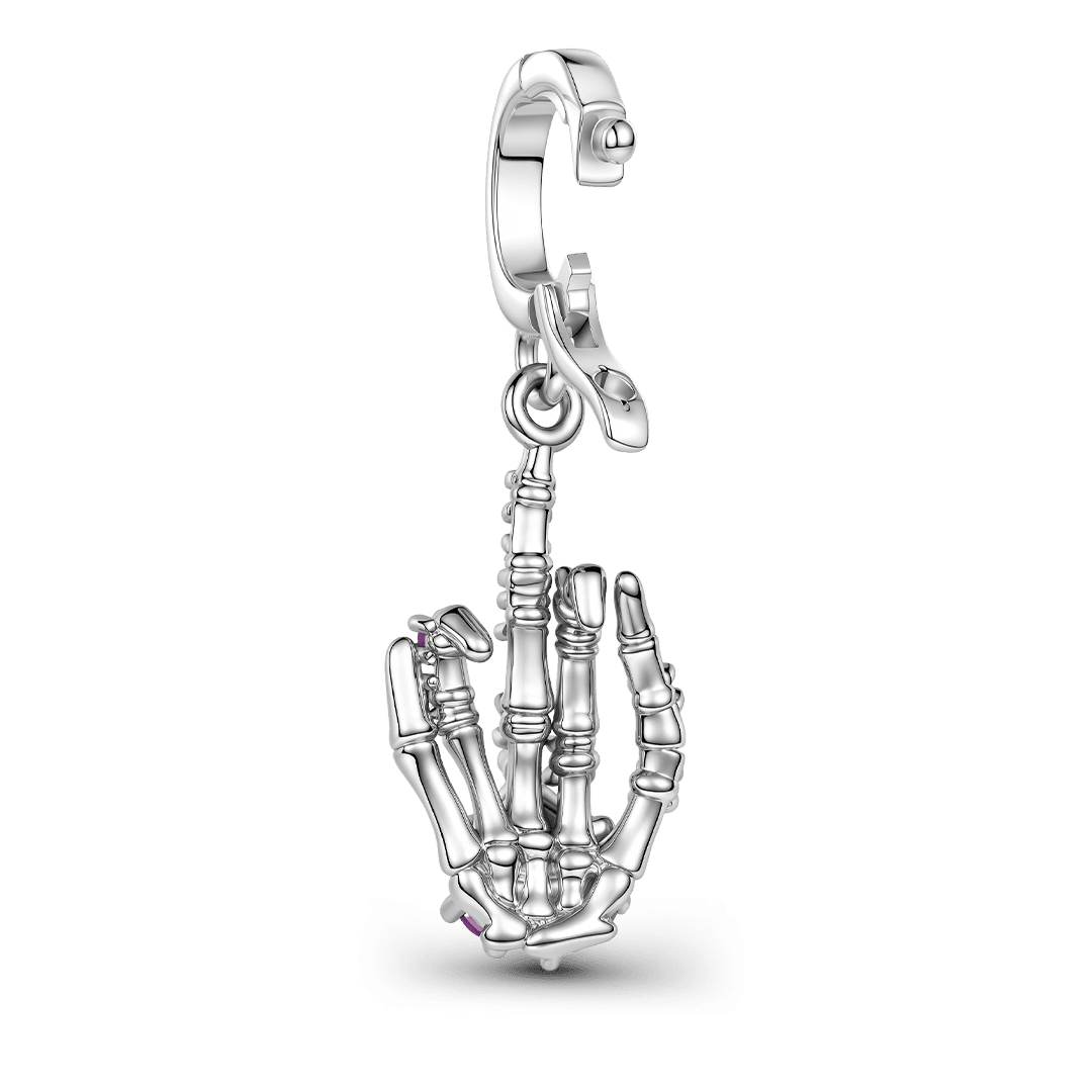 Gnoce Halloween Middle Finger Clasp Dangle Charm Platinum-plated Silver Blend_5