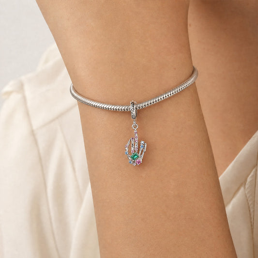 Gnoce Halloween Middle Finger Clasp Dangle Charm Platinum-plated Silver Blend_2
