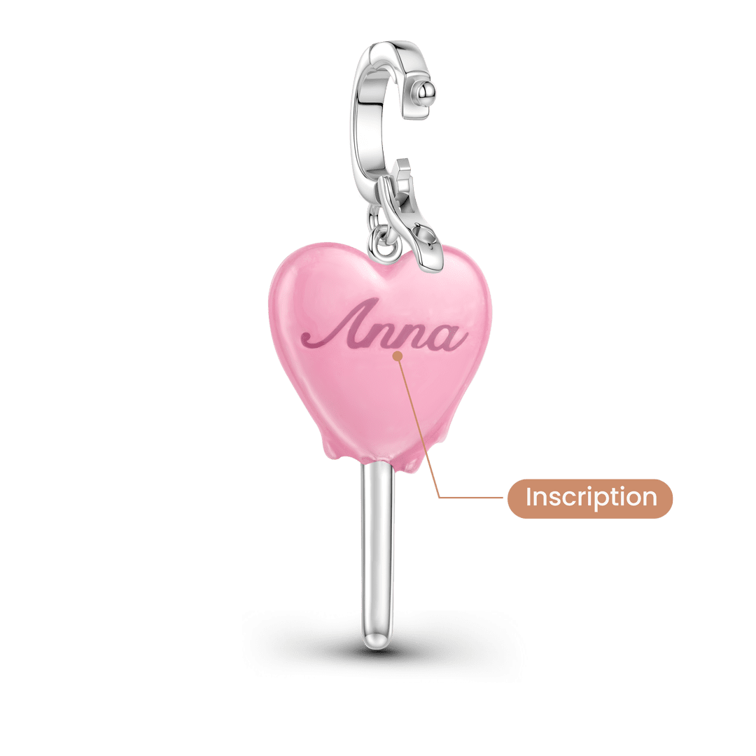 Gnoce Glow-in-the-dark Halloween Heart Skull Lollipop Engravable Dangle Charm Platinum-plated Silver Blend_5
