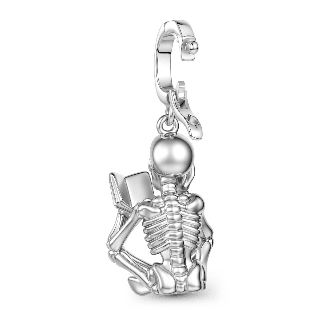 Gnoce Halloween Reading Skeleton Clasp Dangle Charm Platinum-plated Silver Blend_5