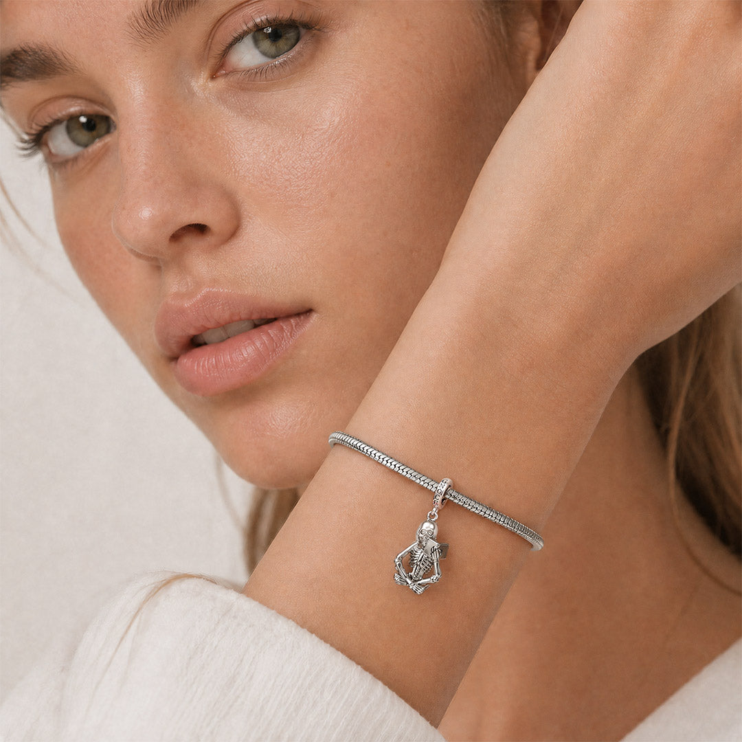 Gnoce Halloween Reading Skeleton Clasp Dangle Charm Platinum-plated Silver Blend_4