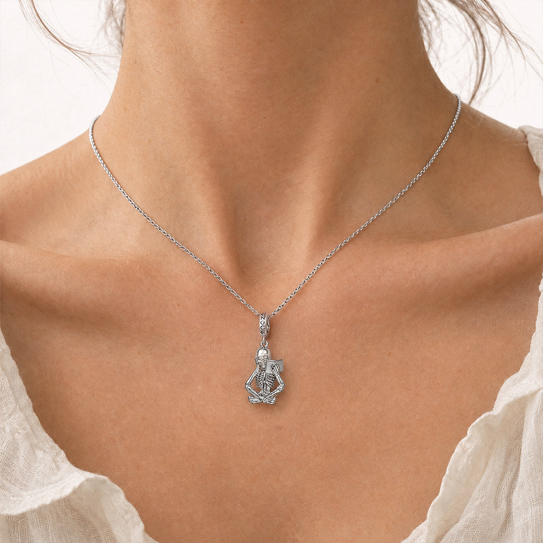 Gnoce Halloween Reading Skeleton Clasp Dangle Charm Platinum-plated Silver Blend_2