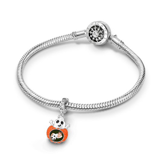 Gnoce Glow-in-the-dark Halloween Ghost Pumpkin Photo Engravable Clasp Dangle Charm Platinum-plated Silver Blend_3