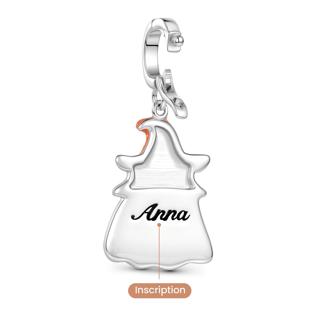Gnoce Glow-in-the-dark Halloween Ghost Witch Hat Photo Engravable Clasp Dangle Charm Platinum-plated Silver Blend_4
