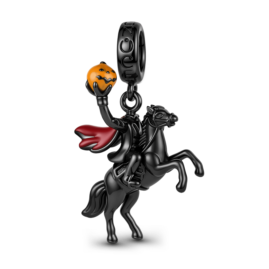 Gnoce Glow-in-the-dark Halloween Headless Horseman Dangle Charm Platinum-plated Silver Blend_2