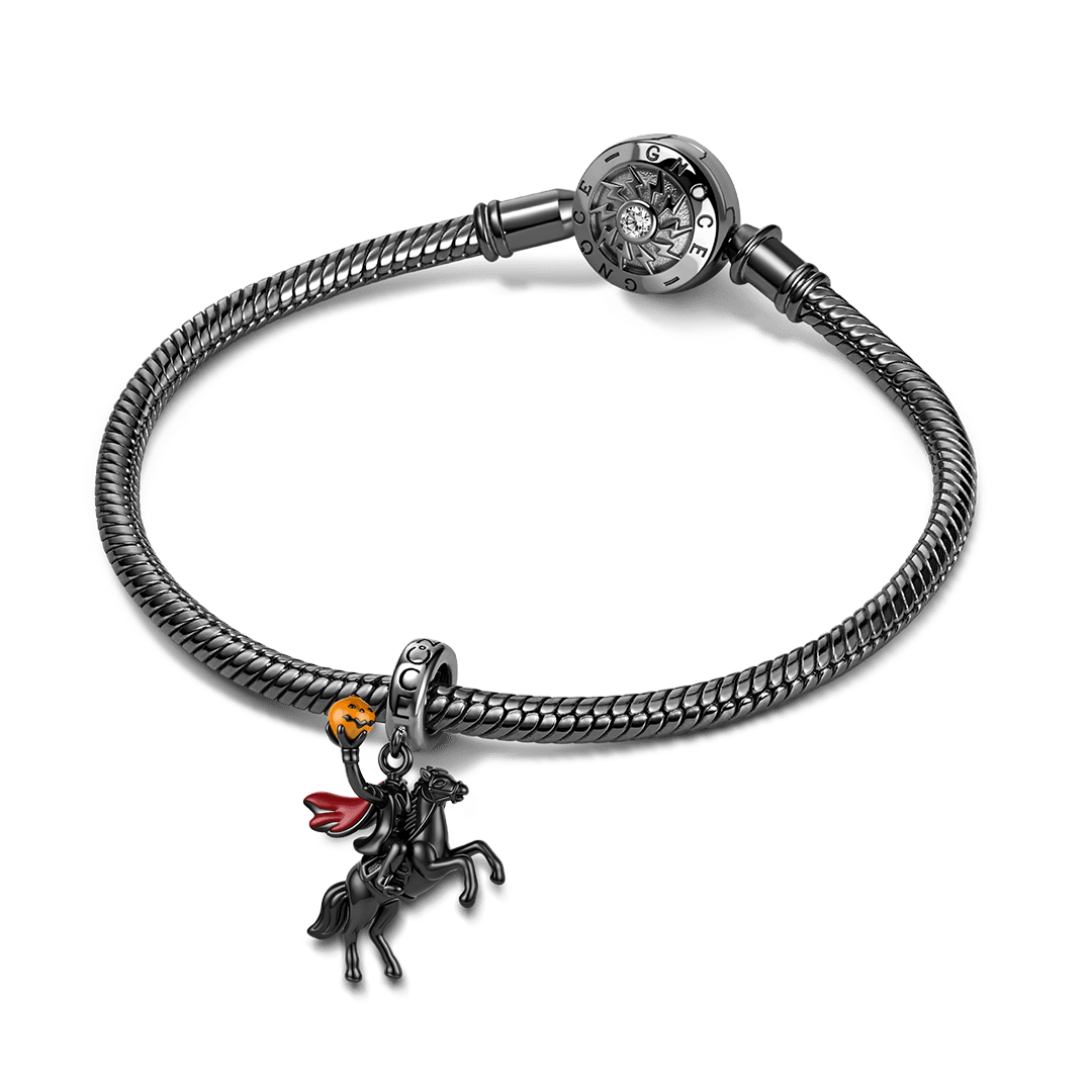 Gnoce Glow-in-the-dark Halloween Headless Horseman Dangle Charm Platinum-plated Silver Blend_4