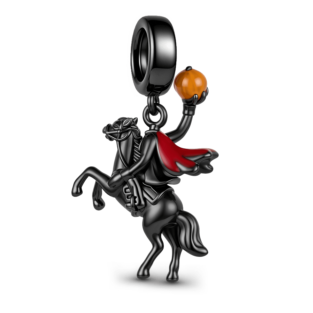 Gnoce Glow-in-the-dark Halloween Headless Horseman Dangle Charm Platinum-plated Silver Blend_6