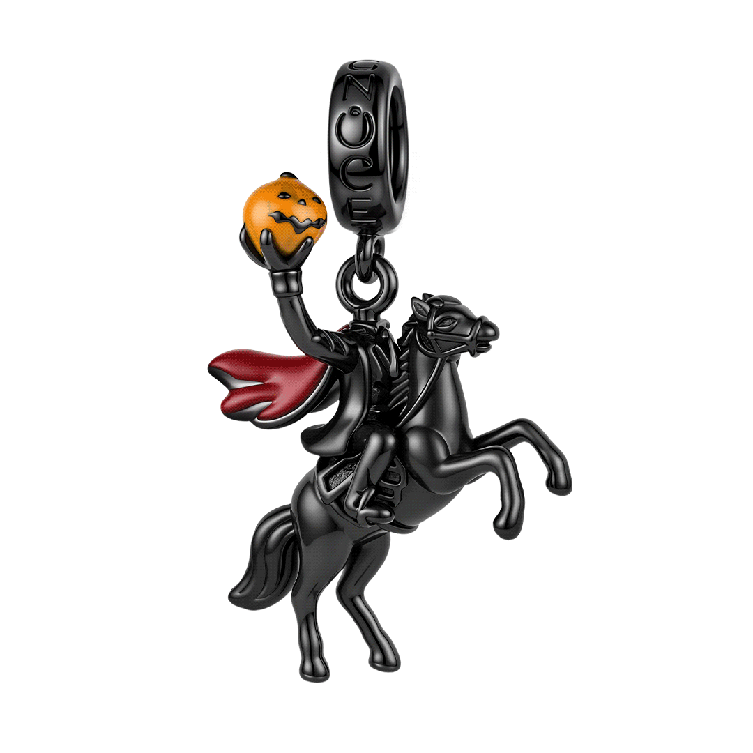 Gnoce Glow-in-the-dark Halloween Headless Horseman Dangle Charm Platinum-plated Silver Blend_1