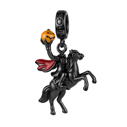 Gnoce Glow-in-the-dark Halloween Headless Horseman Dangle Charm Platinum-plated Silver Blend_1