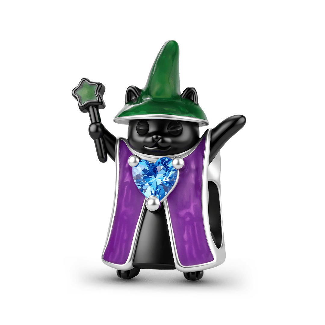 Gnoce Glow-in-the-dark Halloween Wizard Black Cat Bead Charm Platinum-plated Silver Blend_2