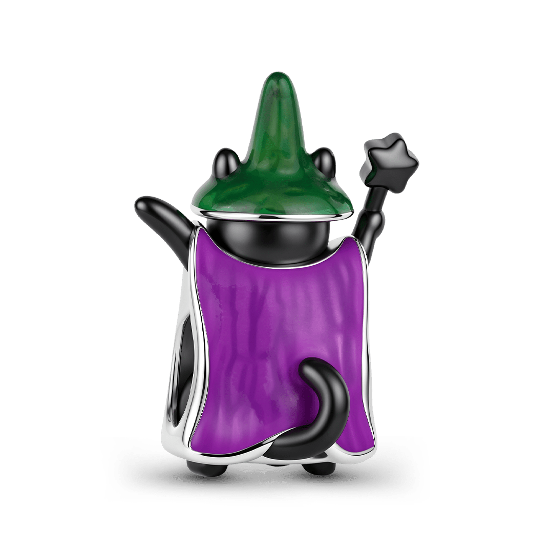 Gnoce Glow-in-the-dark Halloween Wizard Black Cat Bead Charm Platinum-plated Silver Blend_5