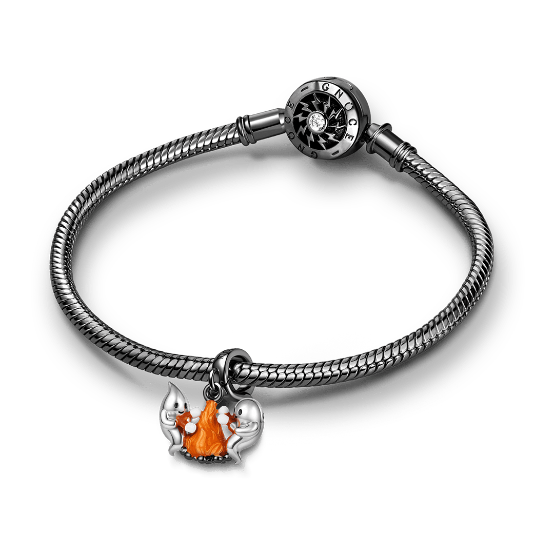 Gnoce Glow-in-the-dark Halloween Ghost Marshmallow Engravable Dangle Charm Platinum-plated Silver Blend_4