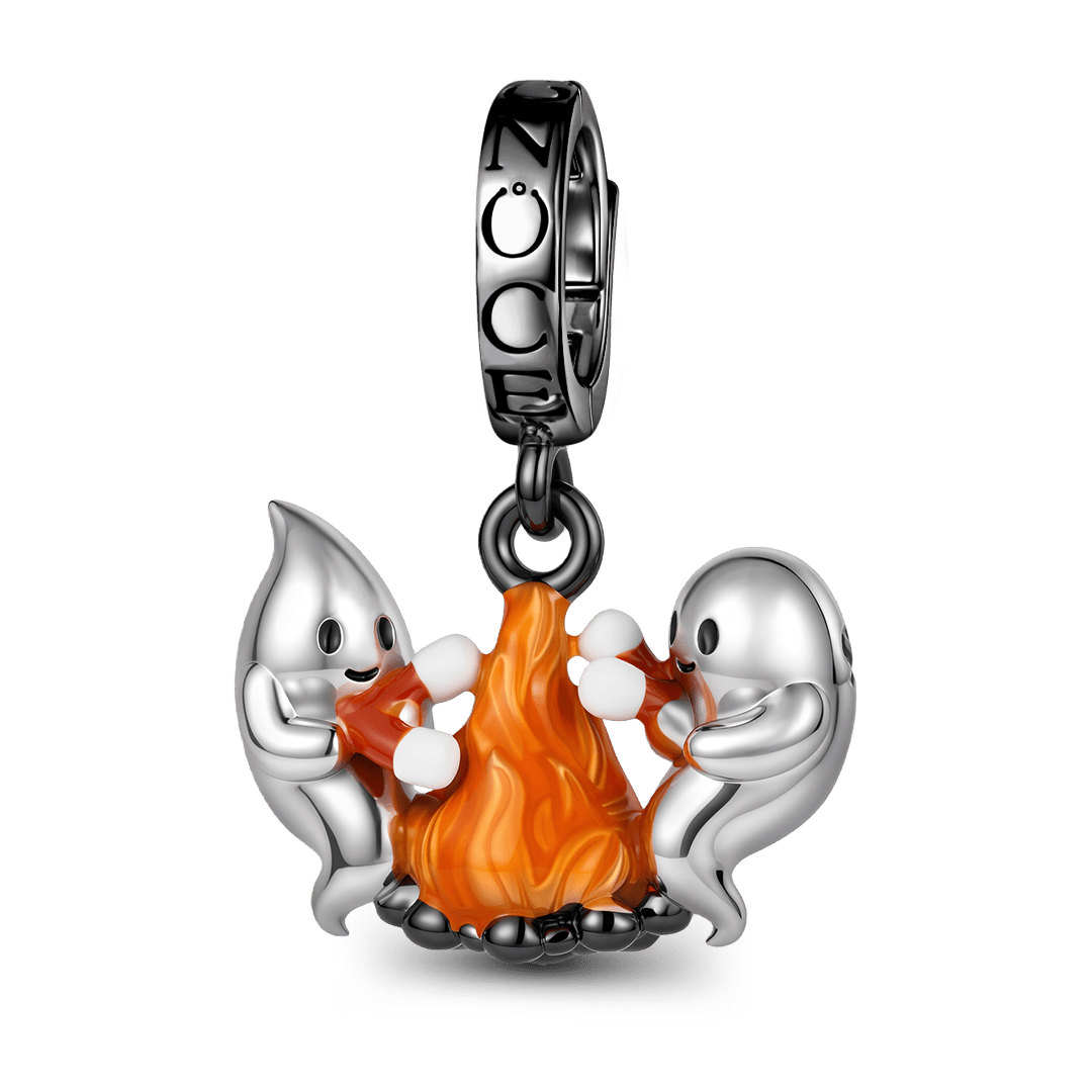 Gnoce Glow-in-the-dark Halloween Ghost Marshmallow Engravable Dangle Charm Platinum-plated Silver Blend_2