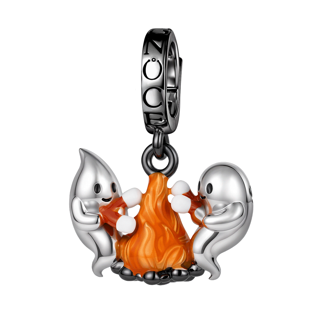 Gnoce Glow-in-the-dark Halloween Ghost Marshmallow Engravable Dangle Charm Platinum-plated Silver Blend_1
