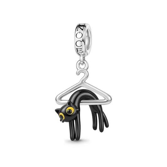 Gnoce Black Cat Hanger Dangle Charm Platinum-plated Silver Blend_1