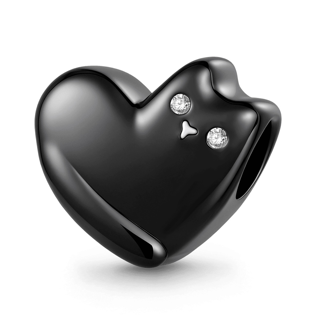 Gnoce Black Cat Heart Engravable Bead Charm Platinum-plated Silver Blend_1