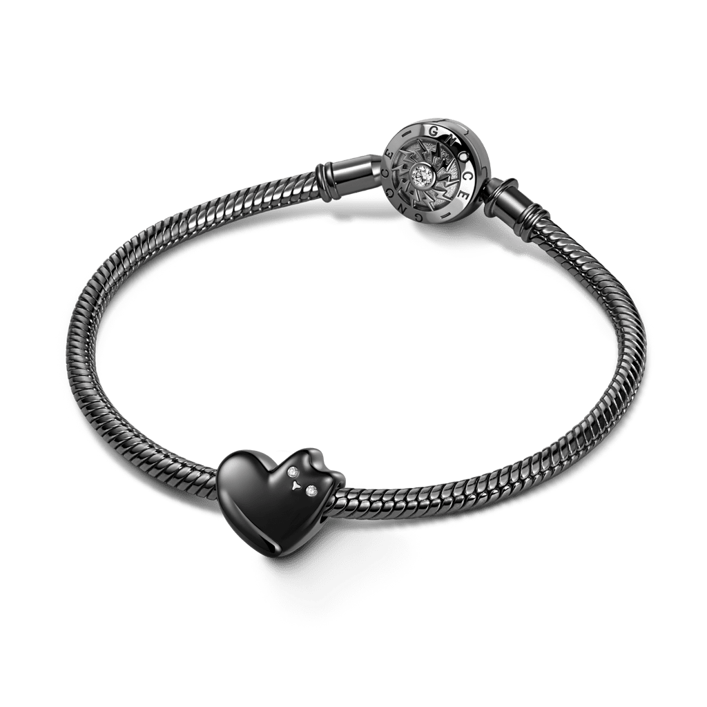 Gnoce Black Cat Heart Engravable Bead Charm Platinum-plated Silver Blend_3