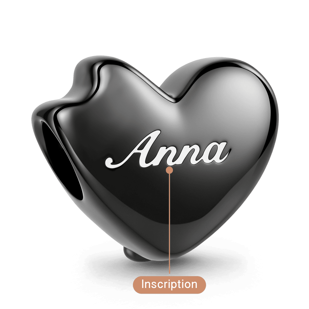 Gnoce Black Cat Heart Engravable Bead Charm Platinum-plated Silver Blend_5