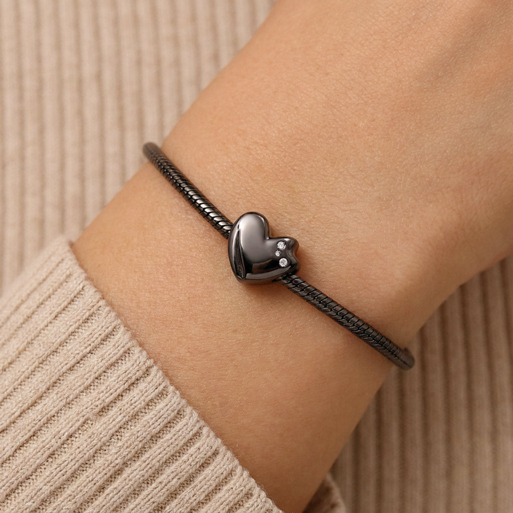Gnoce Black Cat Heart Engravable Bead Charm Platinum-plated Silver Blend_2