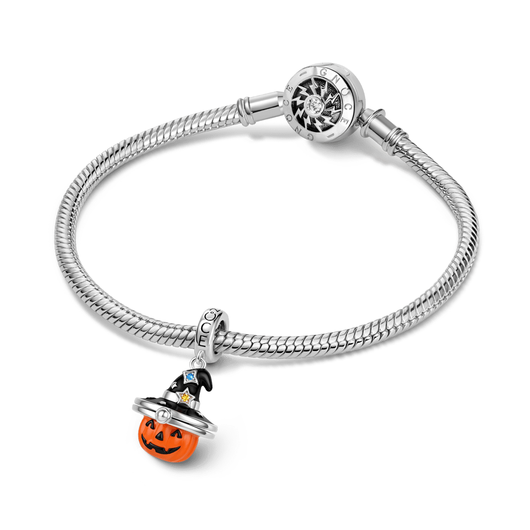Gnoce Glow-in-the-dark Halloween Magic Pumpkin Engravable Locket Stopper Charm Platinum-plated Silver Blend_3