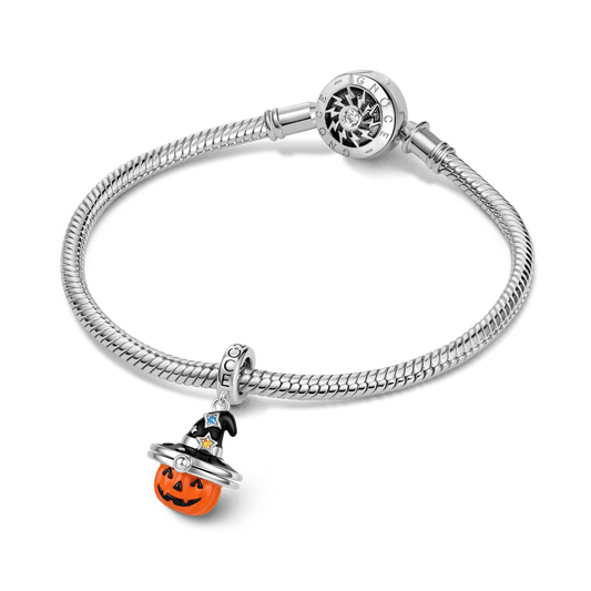 Gnoce Glow-in-the-dark Halloween Magic Pumpkin Engravable Locket Stopper Charm Platinum-plated Silver Blend_3