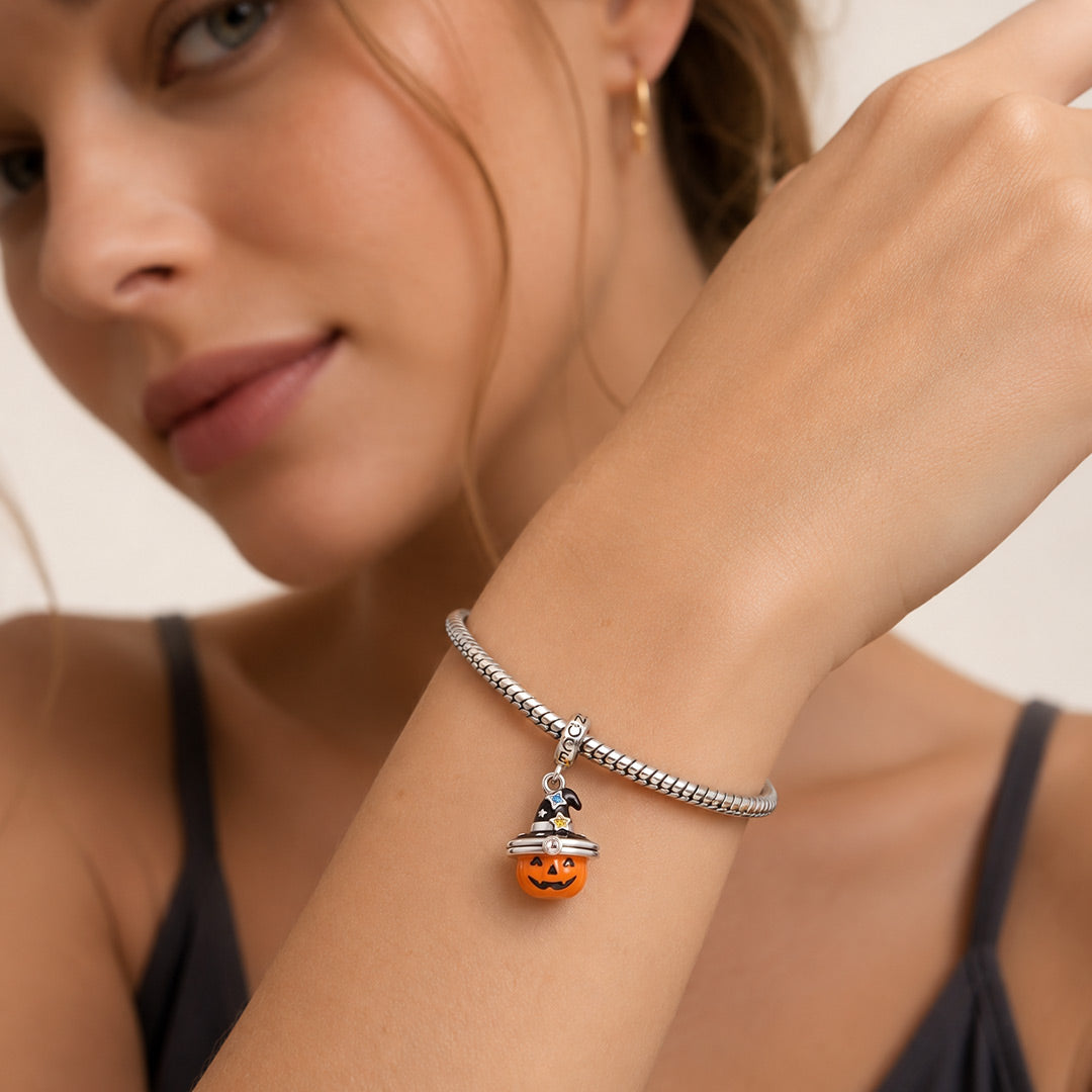 Gnoce Glow-in-the-dark Halloween Magic Pumpkin Engravable Locket Stopper Charm Platinum-plated Silver Blend_4