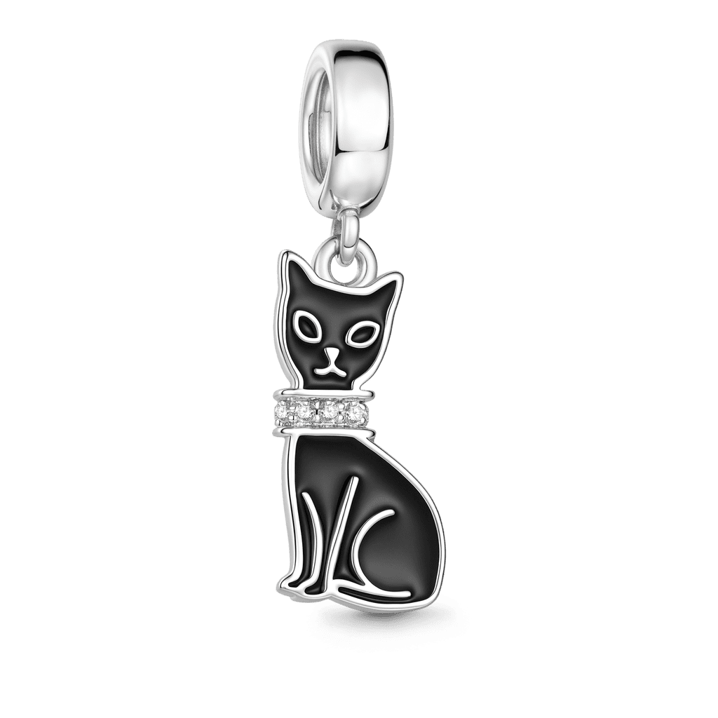 Gnoce Double Sided Black Cat Dangle Charm Platinum-plated Silver Blend_5