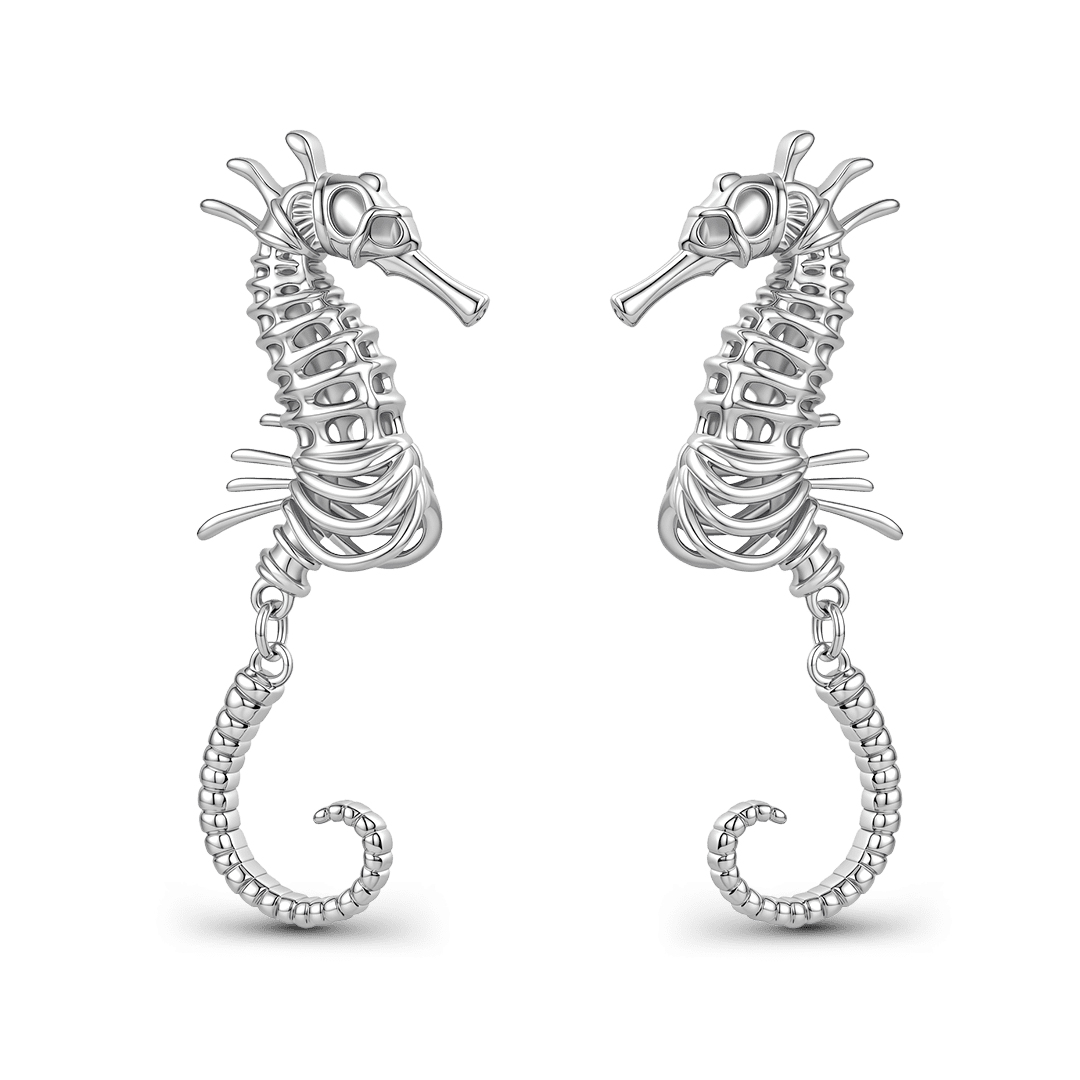 Gnoce Hollow Seahorse Skeleton Earrings Platinum-plated Silver Blend_1