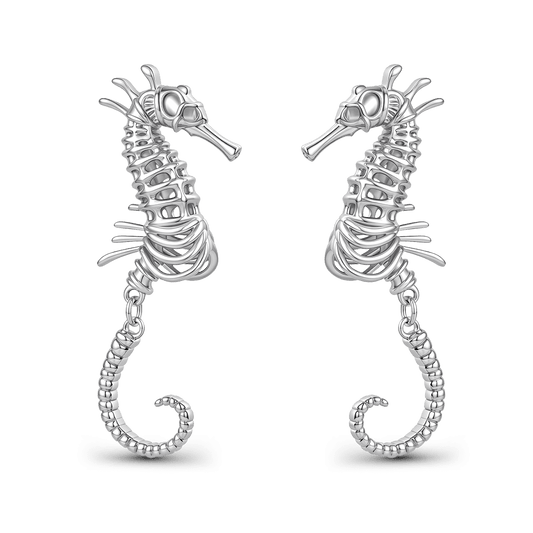 Gnoce Hollow Seahorse Skeleton Earrings Platinum-plated Silver Blend_1