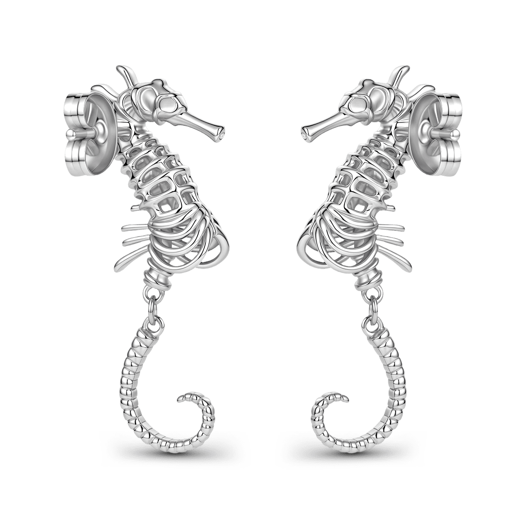 Gnoce Hollow Seahorse Skeleton Earrings Platinum-plated Silver Blend_3