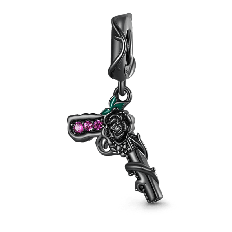 Gnoce Black Rose Pistol Gun Pendant Dangle Charm_1