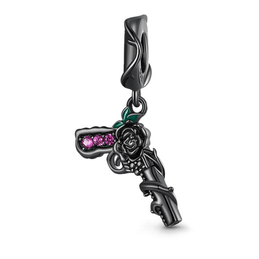 Gnoce Black Rose Pistol Gun Pendant Dangle Charm_1